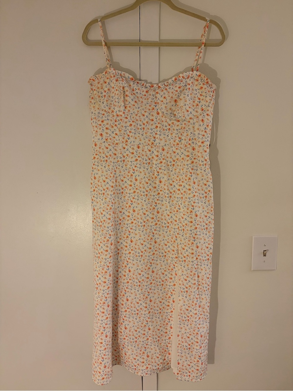 French Connection Cream Midi Dress with Orange Floral Print